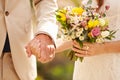 Close Up Of Couple At Wedding Holding Hands