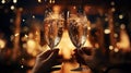 Close-up of a couple& x27;s hands clinking glasses of champagne, Royalty Free Stock Photo