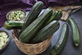 Close-up of courgettes in a basket