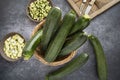 Close-up of courgettes in a basket Royalty Free Stock Photo