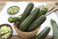Close-up of courgettes in a basket Royalty Free Stock Photo