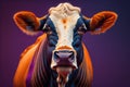 Close up of a cow's head against a purple background with copy space. ai generated Royalty Free Stock Photo