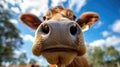 Close-up of a cow\'s nose and mouth against a blue sky Royalty Free Stock Photo