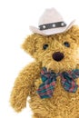 Close up cowboy teddy bear on white Royalty Free Stock Photo