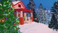 Close up of cozy house decorated for Christmas