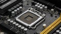 Close-up of CPU socket on modern computer motherboard with components Royalty Free Stock Photo
