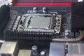 Close up cpu socket on motherboard Computer PC with cpu processor Royalty Free Stock Photo