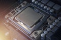 Close up cpu socket on motherboard Computer PC with cpu processor Royalty Free Stock Photo