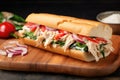 close-up of a crab meat sandwich on a wooden platter Royalty Free Stock Photo