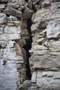 Close up of crack in old wall