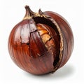 Close Up of Cracked Chestnut with a Brown Shell on a White Plain Background Royalty Free Stock Photo