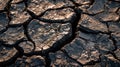 A close up of a cracked and dried out dirt surface, AI