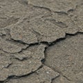 Close-up of cracked, dry earth with irregular, jagged patterns. Grayish-brown texture with Royalty Free Stock Photo