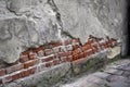the close up cracked old building red bricks visible Royalty Free Stock Photo