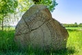 Close up of a cracked rune stone in Sweden Royalty Free Stock Photo