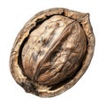 Close-up of a cracked walnut shell with nut inside on white background open Royalty Free Stock Photo