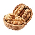 Close-up of a Cracked Walnut Shell Revealing the Nut Inside Royalty Free Stock Photo
