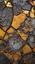 a close up of a cracked yellow and black surface