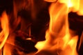 Close up on a crackling warm camp fire burning with red and orange flames Royalty Free Stock Photo