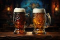 Close up of craft beer tasting flight at local brewery pint glasses in a row Royalty Free Stock Photo