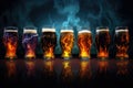 Close up of craft beer tasting flight at local brewery pint glasses in a row Royalty Free Stock Photo