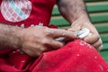 Close up of craftsman hand carving meerschaum pipe. Most of sepiolite commerce is obtained chiefly from the plain of Eskisehir. Royalty Free Stock Photo