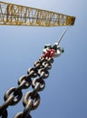 Close up of a crane hook lifting