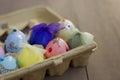 Handmade Decorated Easter Eggs in Cardboard Crate Royalty Free Stock Photo