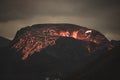 Close-up of the crater with fiery lava of the famous Icelandic volcano Royalty Free Stock Photo