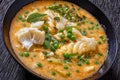 Fish chowder with cod, green peas, potatoes Royalty Free Stock Photo