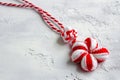 Close-up of creative red and white Martisor ornaments, Romanian, Moldavian springtime tradition