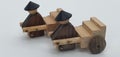 Close up creative shots of small wooden models handcrafted from wood