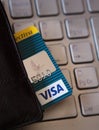 Close up of credit card on computer keyboard Royalty Free Stock Photo