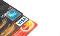 close up of credit cards , master card, VISA and american express