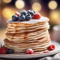 Close up of a crepe cake, foreground sharp with bokeh background.