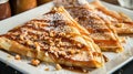 Close-up of crepes drizzled with salted caramel and nuts, Ai Generated