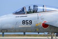 Close-up of the crew of Japan Air Self-Defense Force Boeing F-15J Eagle fighter aircraft.