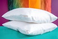 close-up of crisp, clean pillowcase against a colorful background