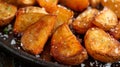 Close up of crispy french fries cooking in deep fryer, delicious golden fries in hot oil