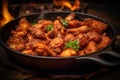 close-up of crispy fried chicken in a skillet