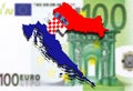 Close up on Croatia map on Euro money background