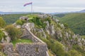 Close up of the Croatian flag flying over the Knin fortress