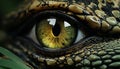 Close up of a crocodile eye, staring with intense yellow gaze generated by AI Royalty Free Stock Photo