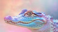 Close up of crocodile head. Colorful background. 3D rendering Generative AI