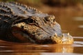 Close up of a crocodile hunting its prey created with generative AI technology