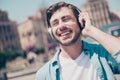 Close up cropped portrait of cheerful laughing delightful excite Royalty Free Stock Photo