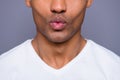 Close-up cropped portrait of his he nice handsome attractive well-groomed cheerful guy wearing white shirt hot kiss Royalty Free Stock Photo