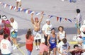 Close-up of crowd of runners during Los Angeles Marathon, Los Angeles, California
