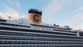 Close up for cruise ship cabins, New Zealand. Stock. Side view of a white beautiful cruise liner with passengers on Royalty Free Stock Photo