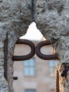 Close up of the crumbling remains of the Berlin Wall at the Wall Memorial, Germany. Segments of wall have been left as a reminder